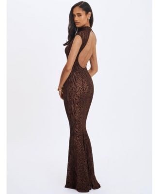 Miss Circle Tyanna Burnout Velvet Mesh Backless Mermaid Maxi Dress