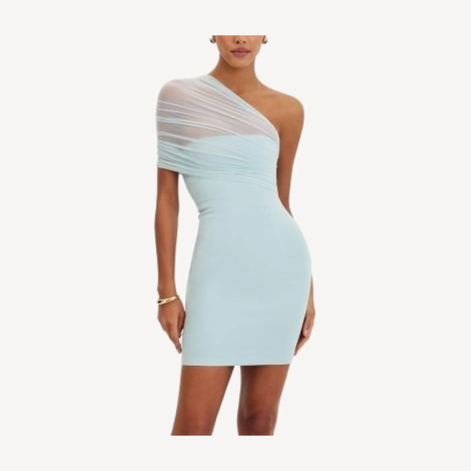Miss Circle Phoebe One-Shoulder Ruched Mesh Mini Dress