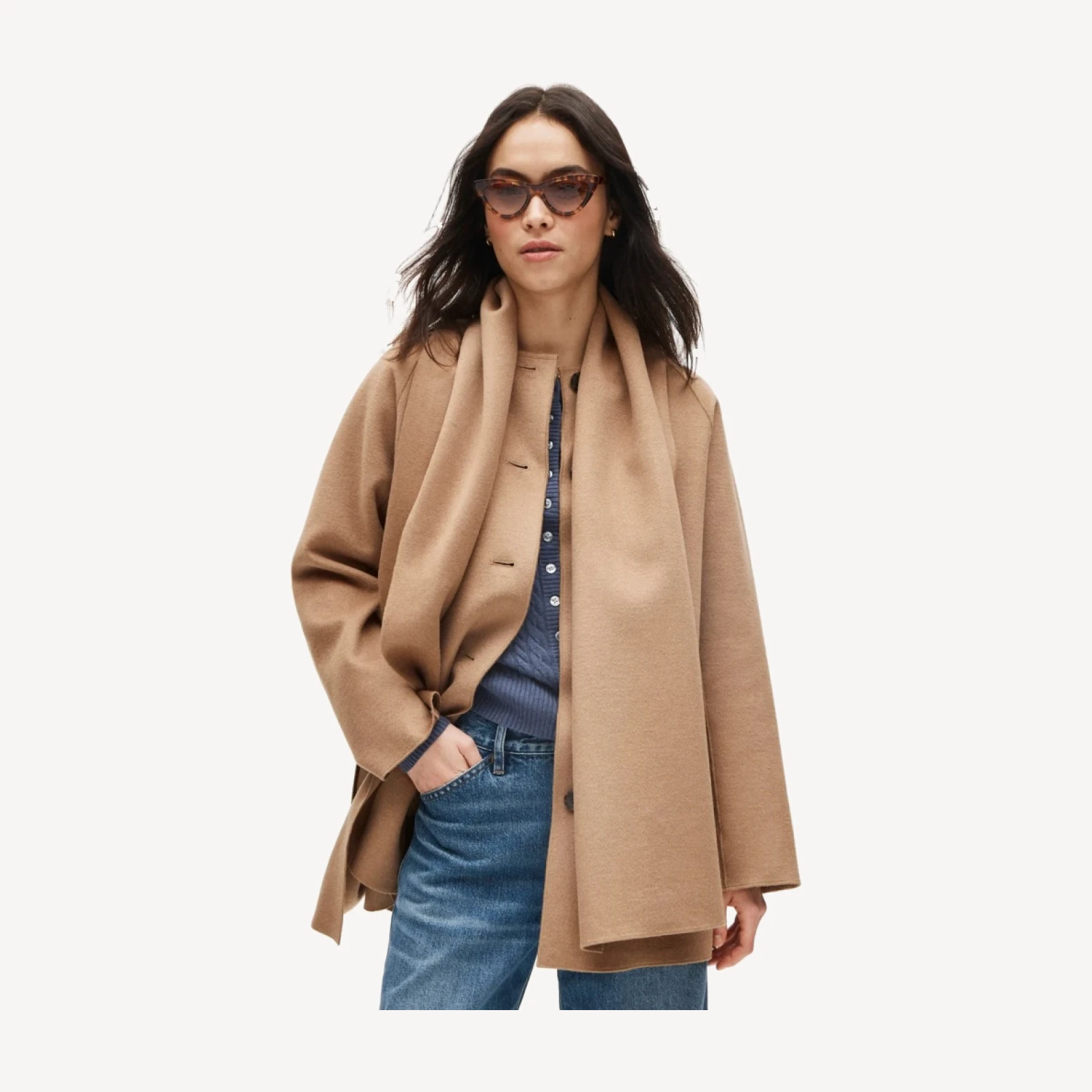 Scarf coat in drapey wool blend