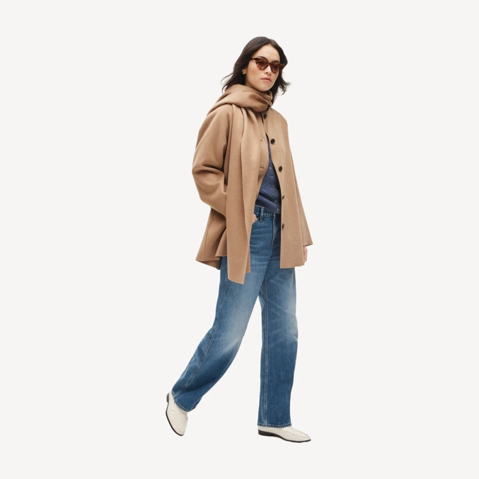Scarf coat in drapey wool blend