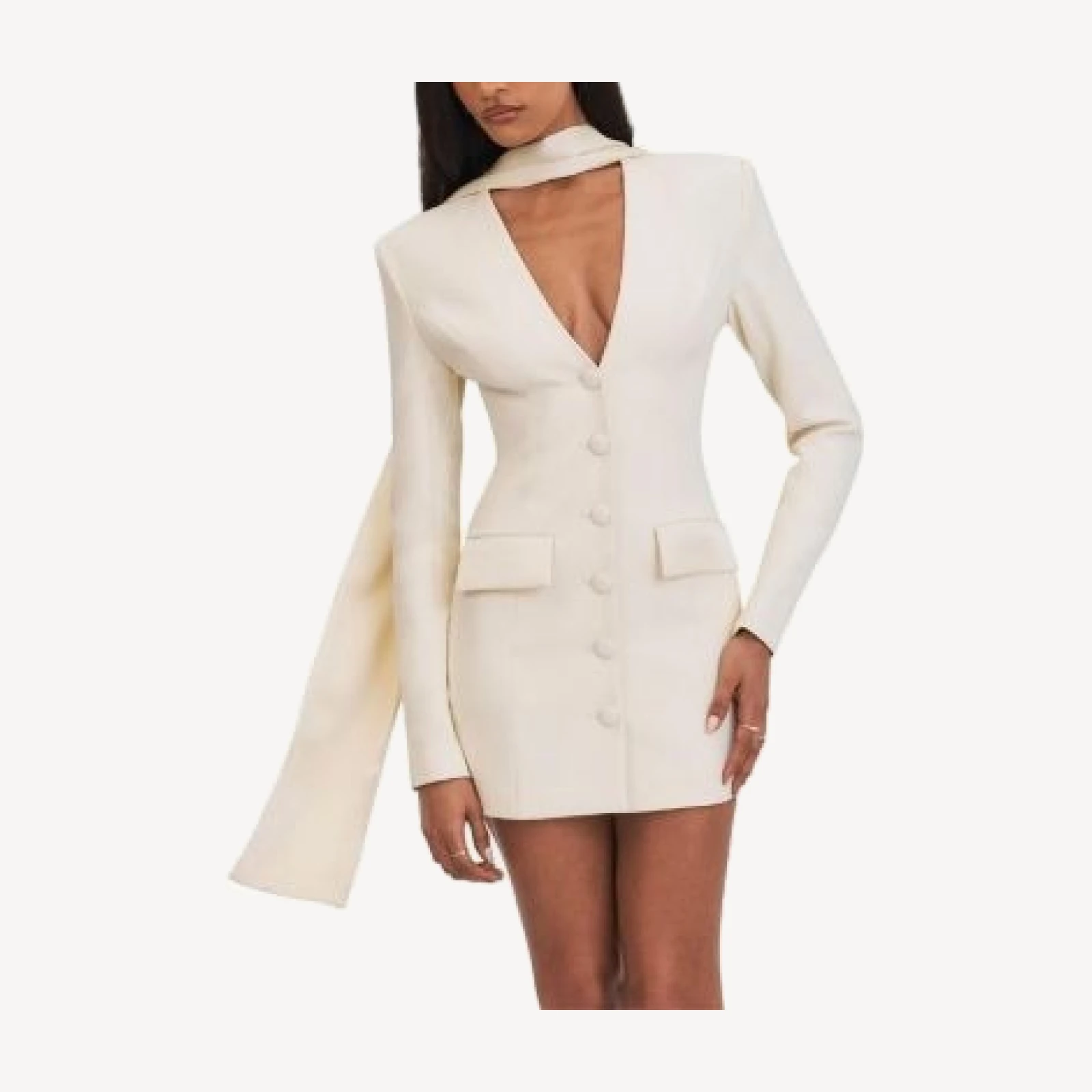 Miss Circle Jeannie Cream Blazer Mini Dress with Scarf
