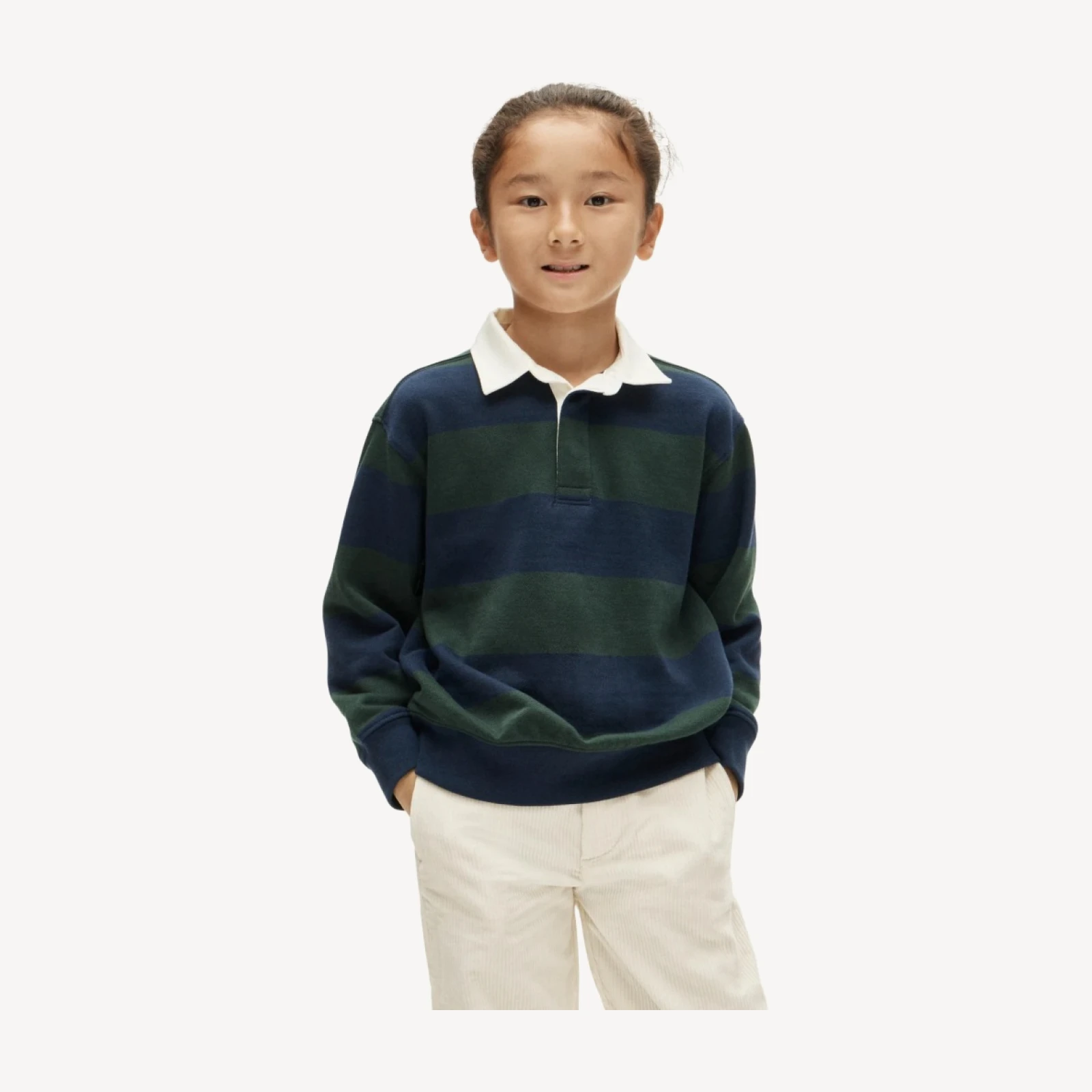 Kids' junior varsity rugby sweatshirt in striped terry