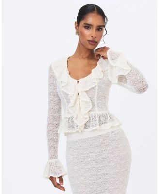 Miss Circle Urva Crochet Ruffle Front Button Top