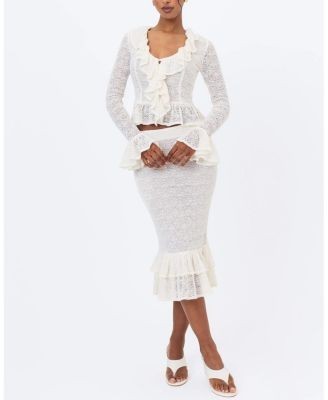 Miss Circle Urva Crochet Ruffle Front Button Top