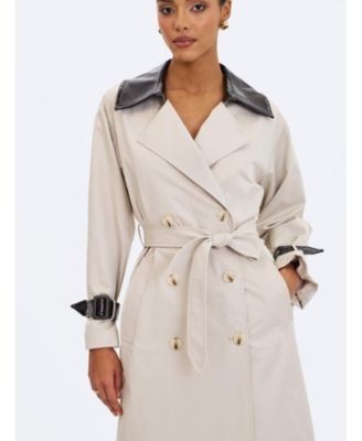 Miss Circle Umber Double-Breasted Faux Leather Lapel Trench Coat, photo 2