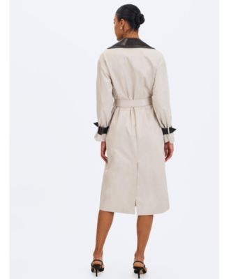Miss Circle Umber Double-Breasted Faux Leather Lapel Trench Coat, photo 4
