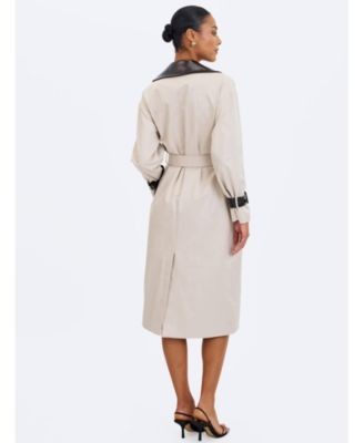 Miss Circle Umber Double-Breasted Faux Leather Lapel Trench Coat, photo 5