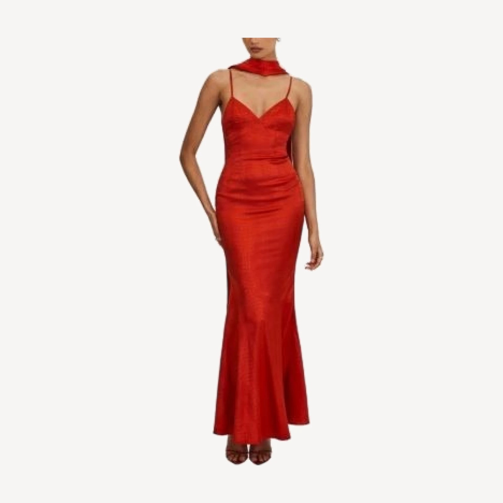 Miss Circle Kelsey Croc-Embossed Flared Hem Maxi Dress with Scarf