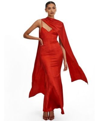 Miss Circle Kelsey Croc-Embossed Flared Hem Maxi Dress with Scarf