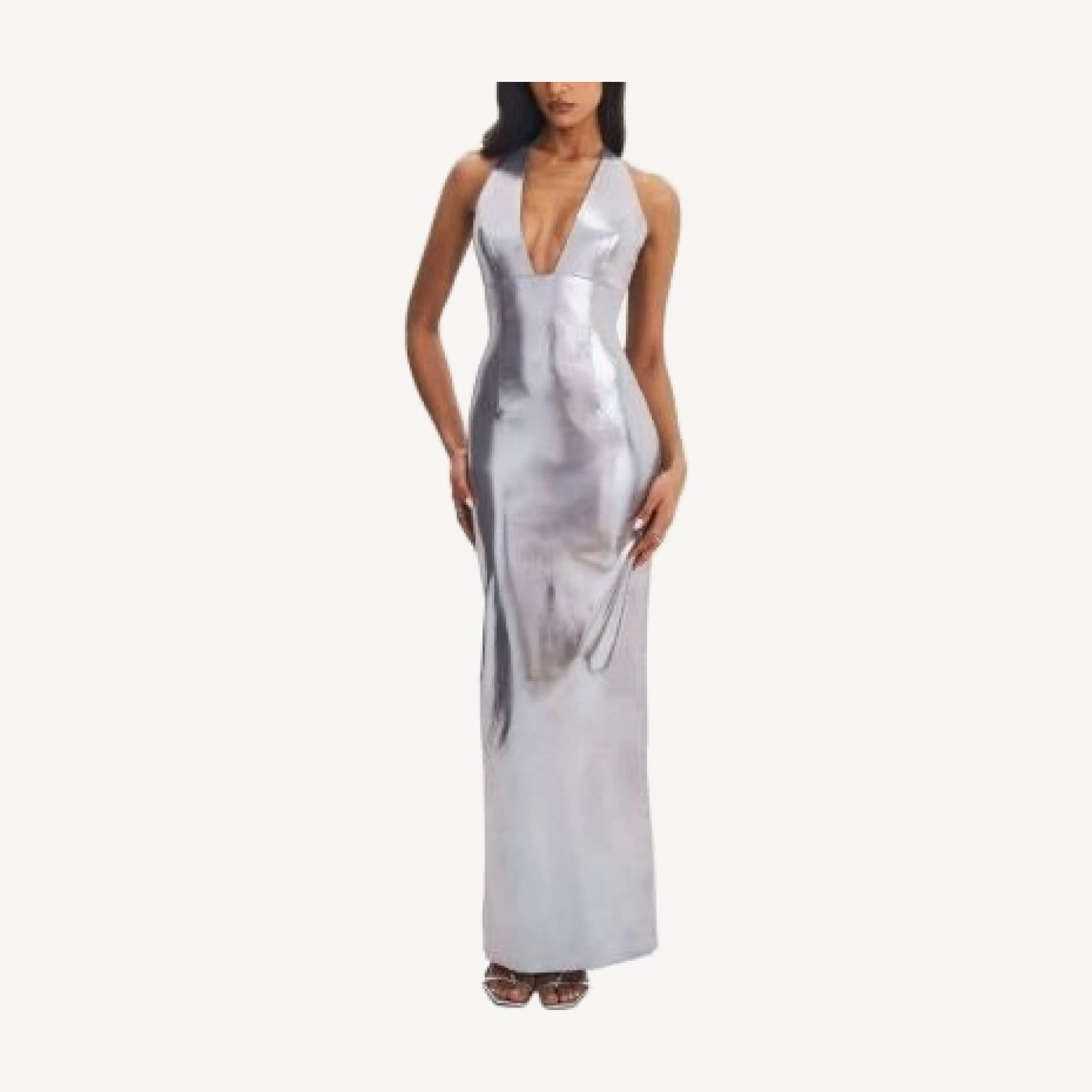 Miss Circle Valeska Foil Plunging Sheath Maxi Dress