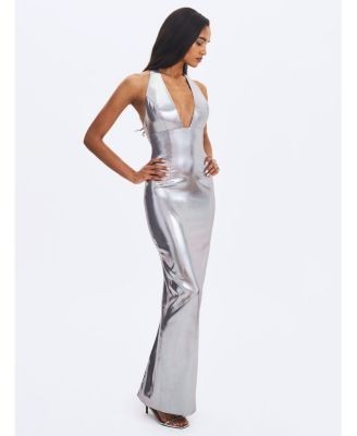 Miss Circle Valeska Foil Plunging Sheath Maxi Dress