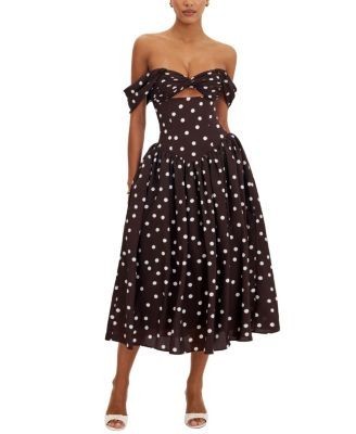 Miss Circle Xandie Polka Dot Off-Shoulder Midi Dress