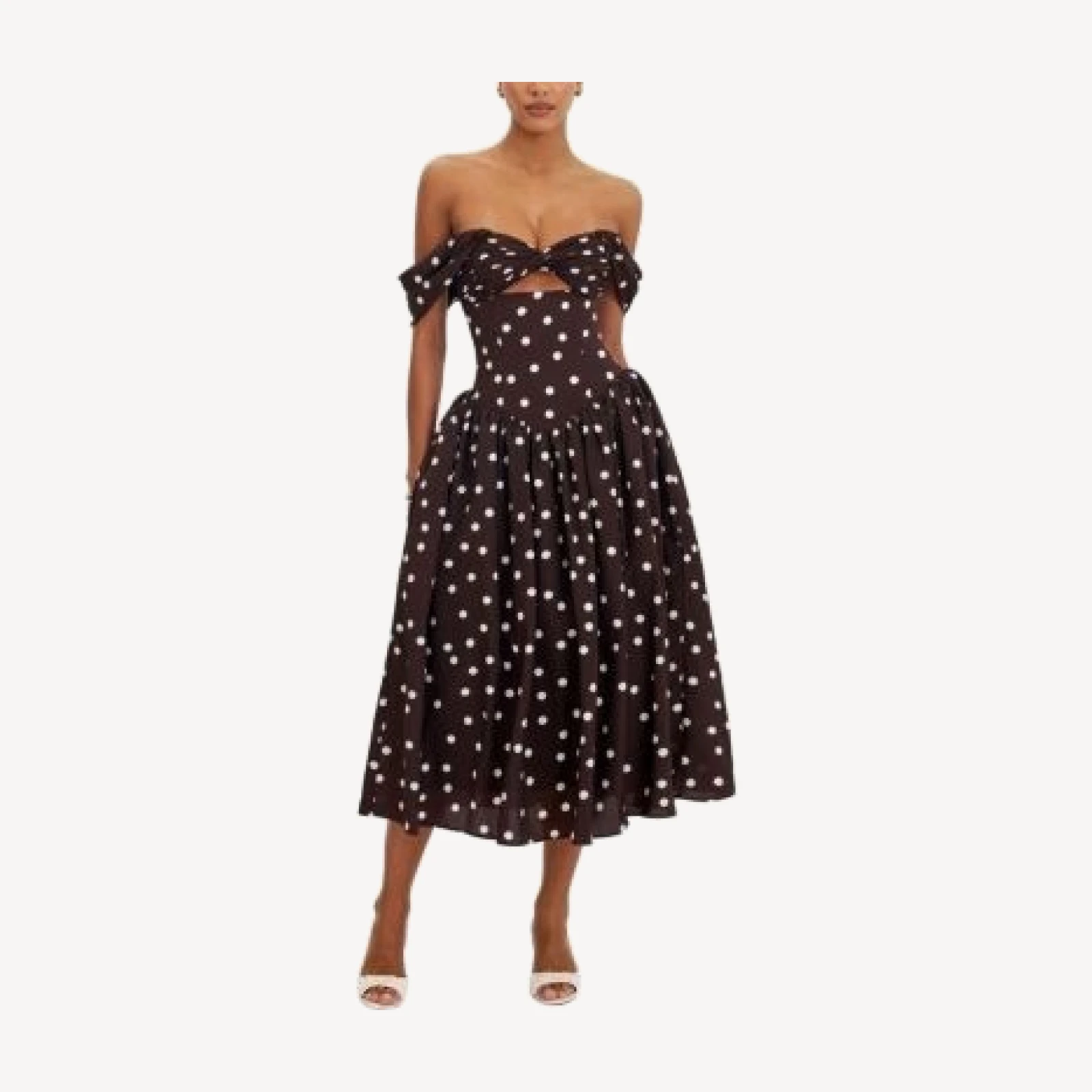 Miss Circle Xandie Polka Dot Off-Shoulder Midi Dress