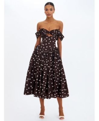 Miss Circle Xandie Polka Dot Off-Shoulder Midi Dress