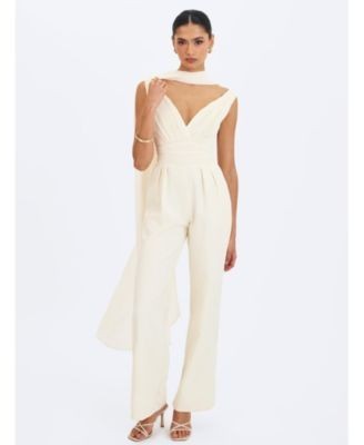 Miss Circle Harper Ruched V-Neck Jumpsuit with Scarf