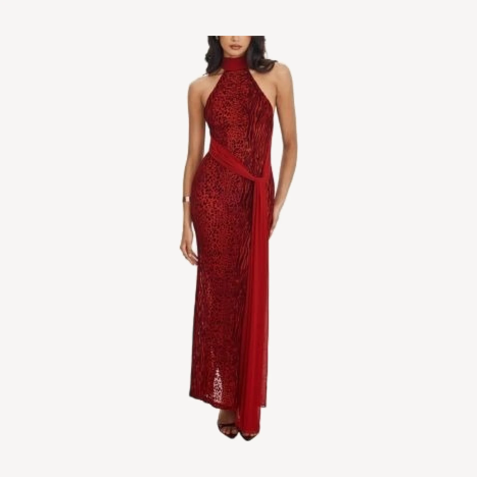 Miss Circle Cerise Burnout Velvet Multiwear Mesh Ribbon Maxi Dress