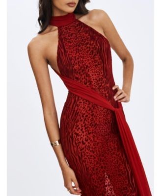 Miss Circle Cerise Burnout Velvet Multiwear Mesh Ribbon Maxi Dress