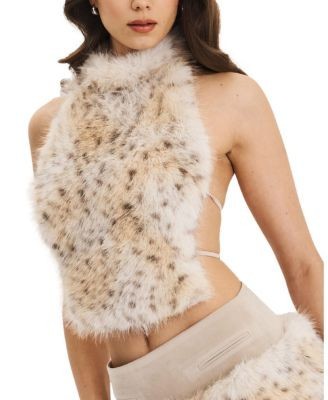 Miss Circle Sasha Cheetah Backless Contoured Fur Halter Top
