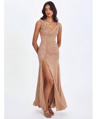 Miss Circle Viveca Crystal-Embellished Asymmetrical Ruched Maxi Dress