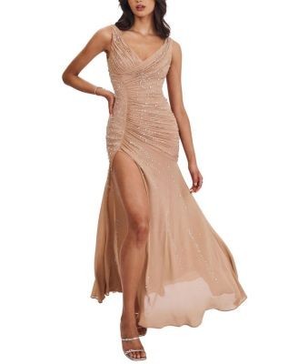 Miss Circle Viveca Crystal-Embellished Asymmetrical Ruched Maxi Dress
