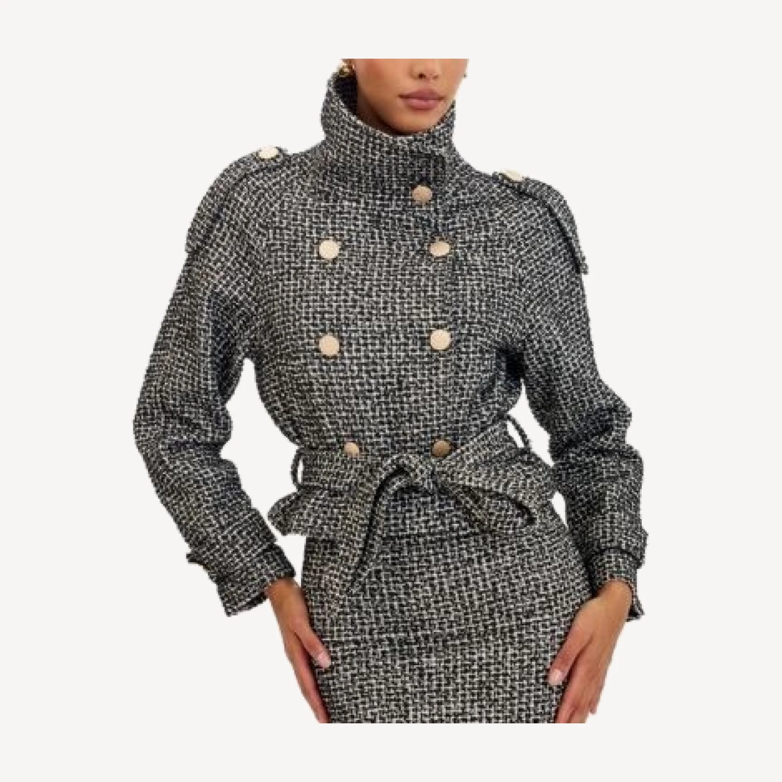 Miss Circle Sadie Tweed High Collar Belted Mini Jacket