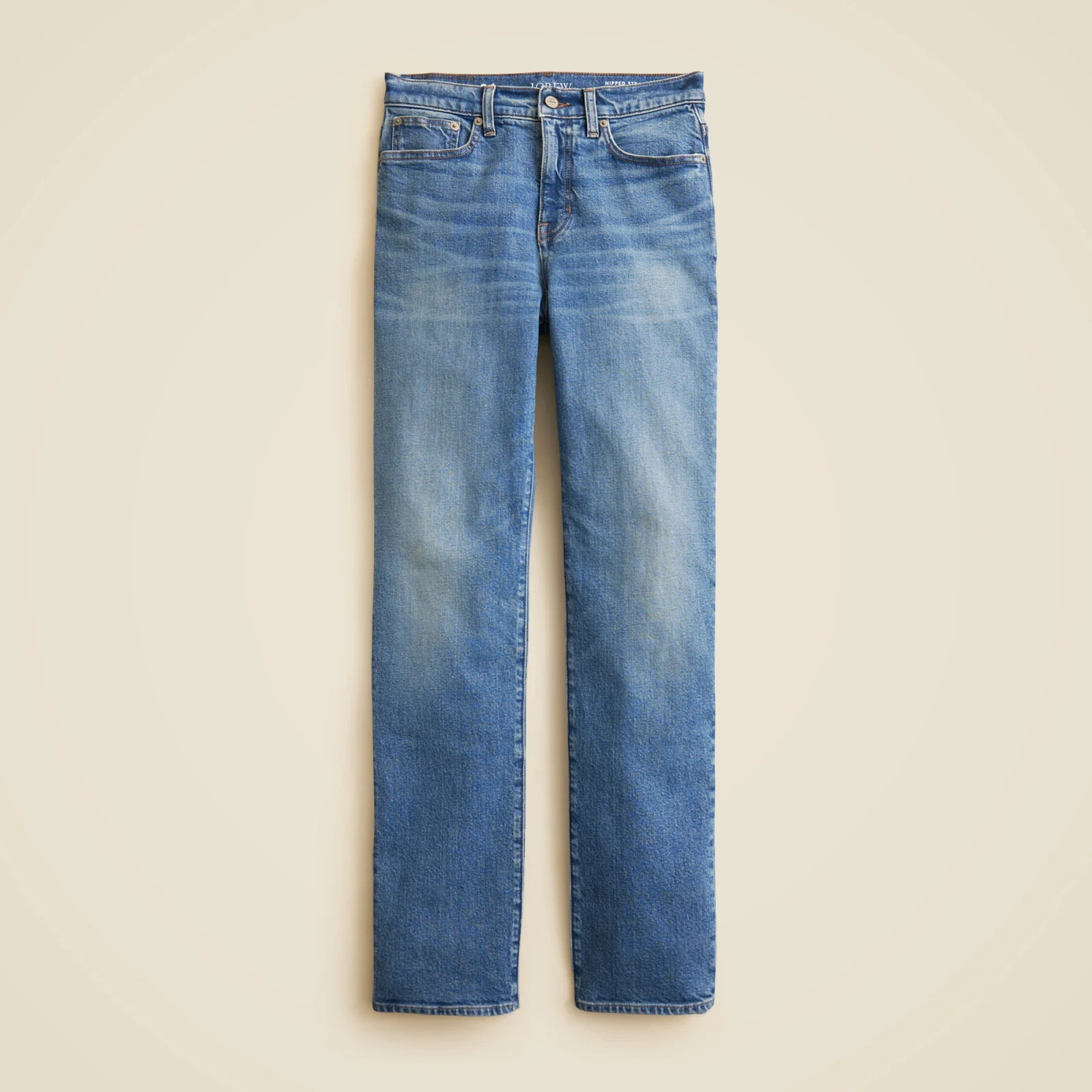 Nipped straight jean in stretch