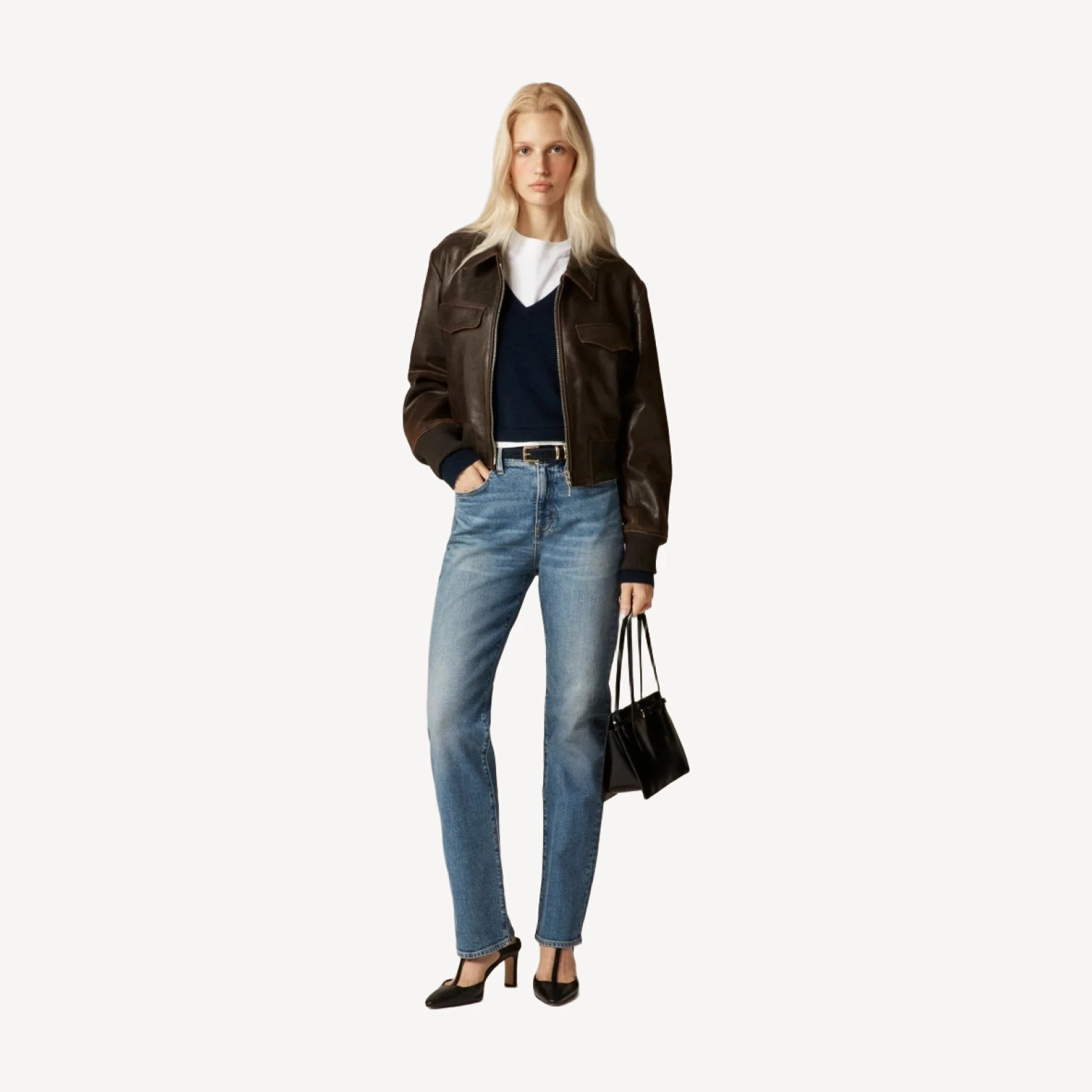 Nipped straight jean in stretch