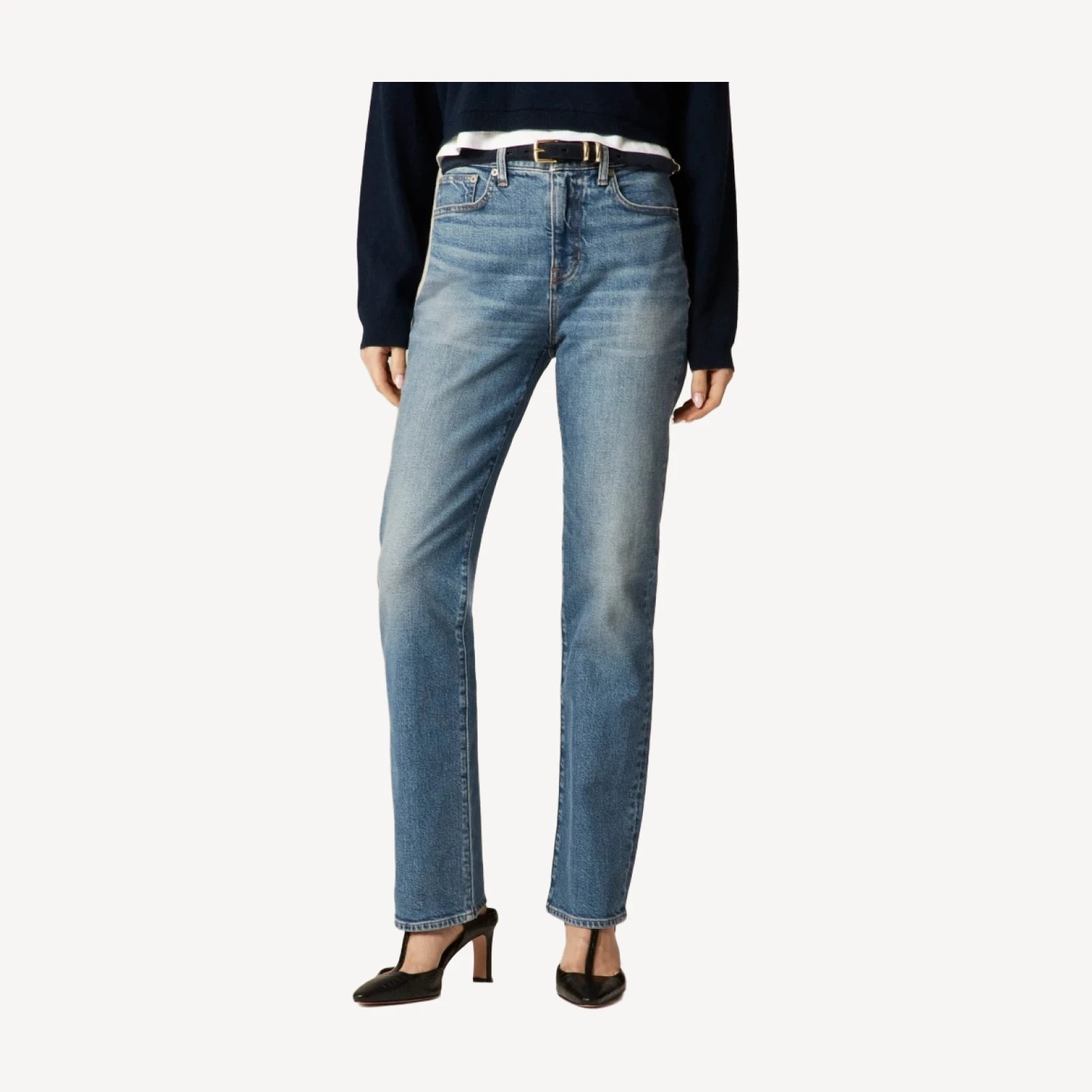 Nipped straight jean in stretch