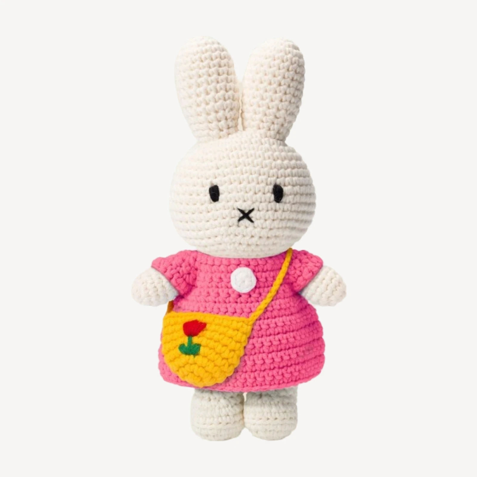 Just Dutch handmade Miffy doll in pink dress and tulip bag