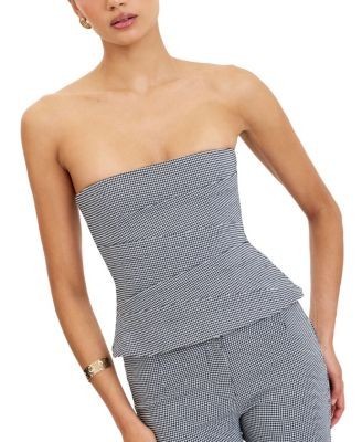 Miss Circle Ulla Micro-Houndstooth Strapless Peplum Top