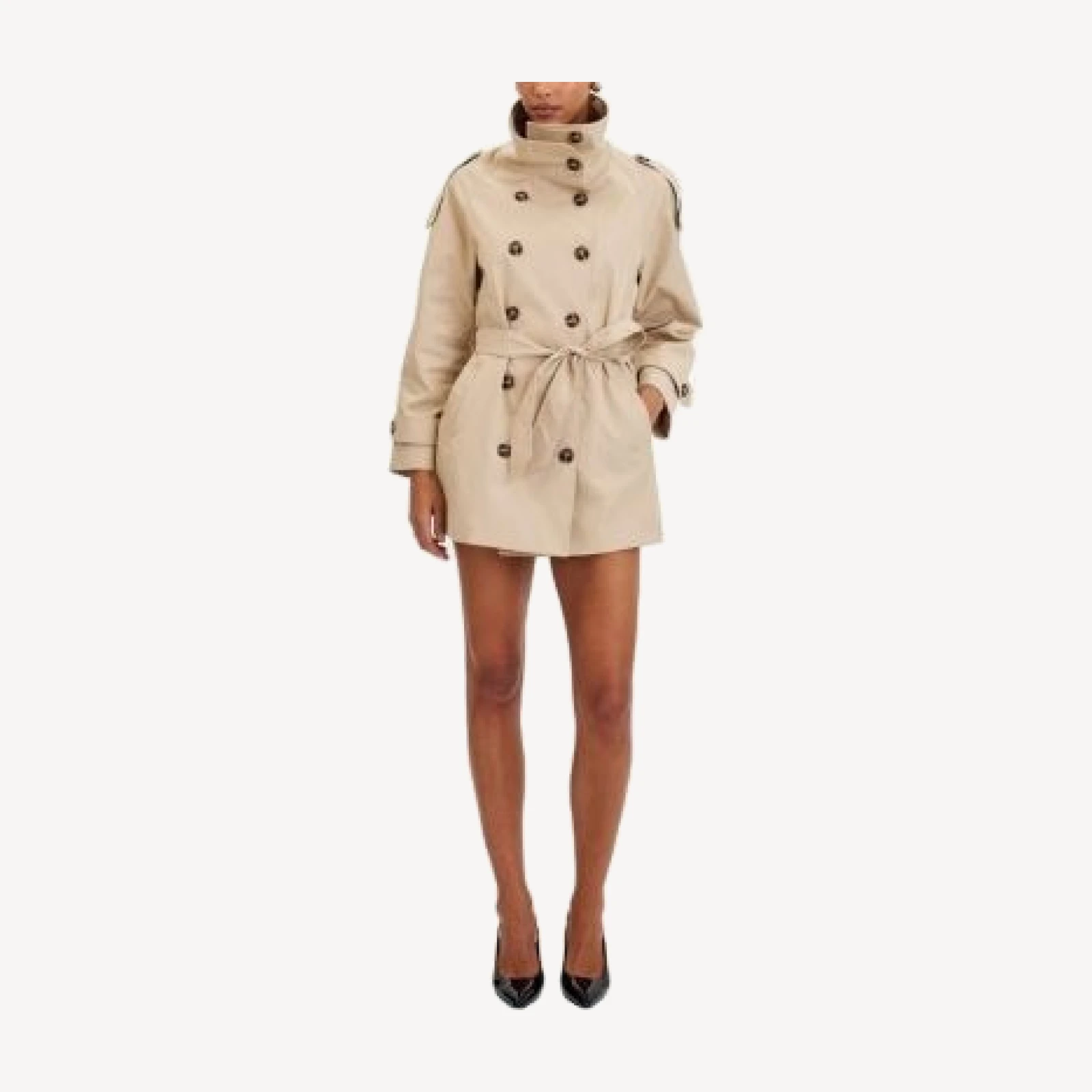 Miss Circle Vanetta High Collar Double-Breasted Trench Mini Coat