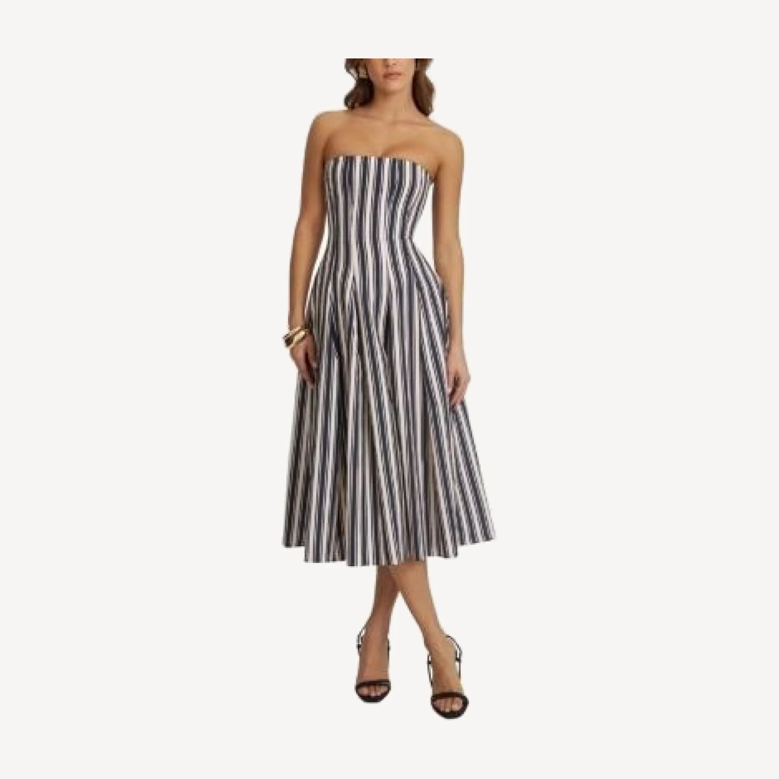 Miss Circle Wyanne Linen Striped Strapless Midi Dress