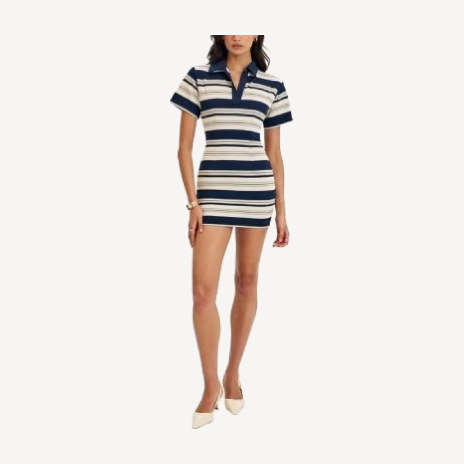 Miss Circle Whitley Pique Cotton Striped Collared Mini Dress