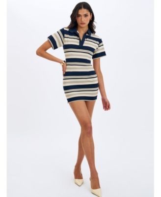 Miss Circle Whitley Pique Cotton Striped Collared Mini Dress