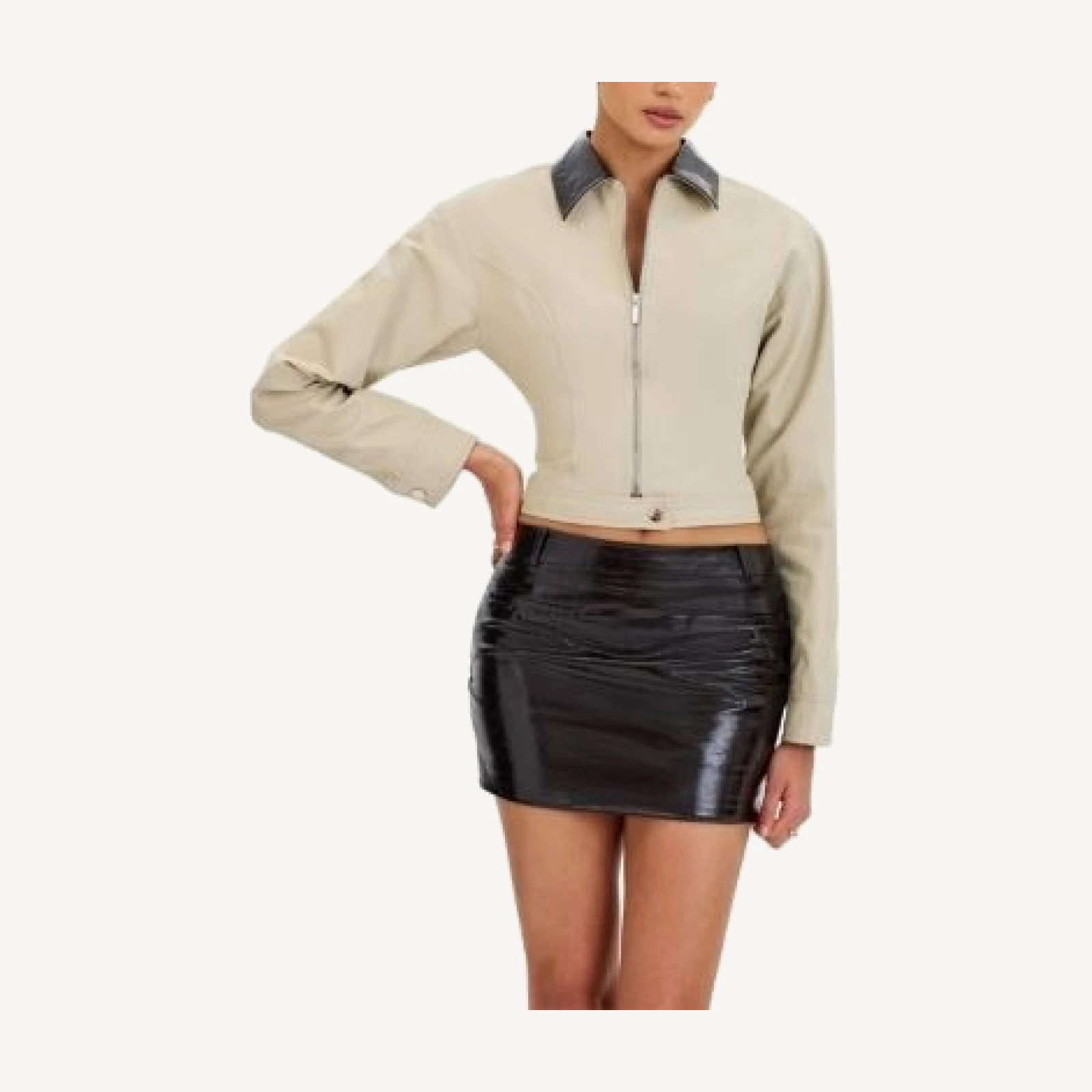 Miss Circle Vinette Cotton Gabardine Cropped Front Zip Jacket