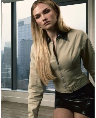 Miss Circle Vinette Cotton Gabardine Cropped Front Zip Jacket, photo 2