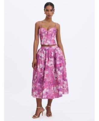 Miss Circle Xalina Blooming Linen Low-Rise Midi Skirt