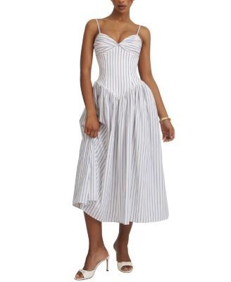 Miss Circle Olea Striped Cotton Poplin Ruched Midi Dress