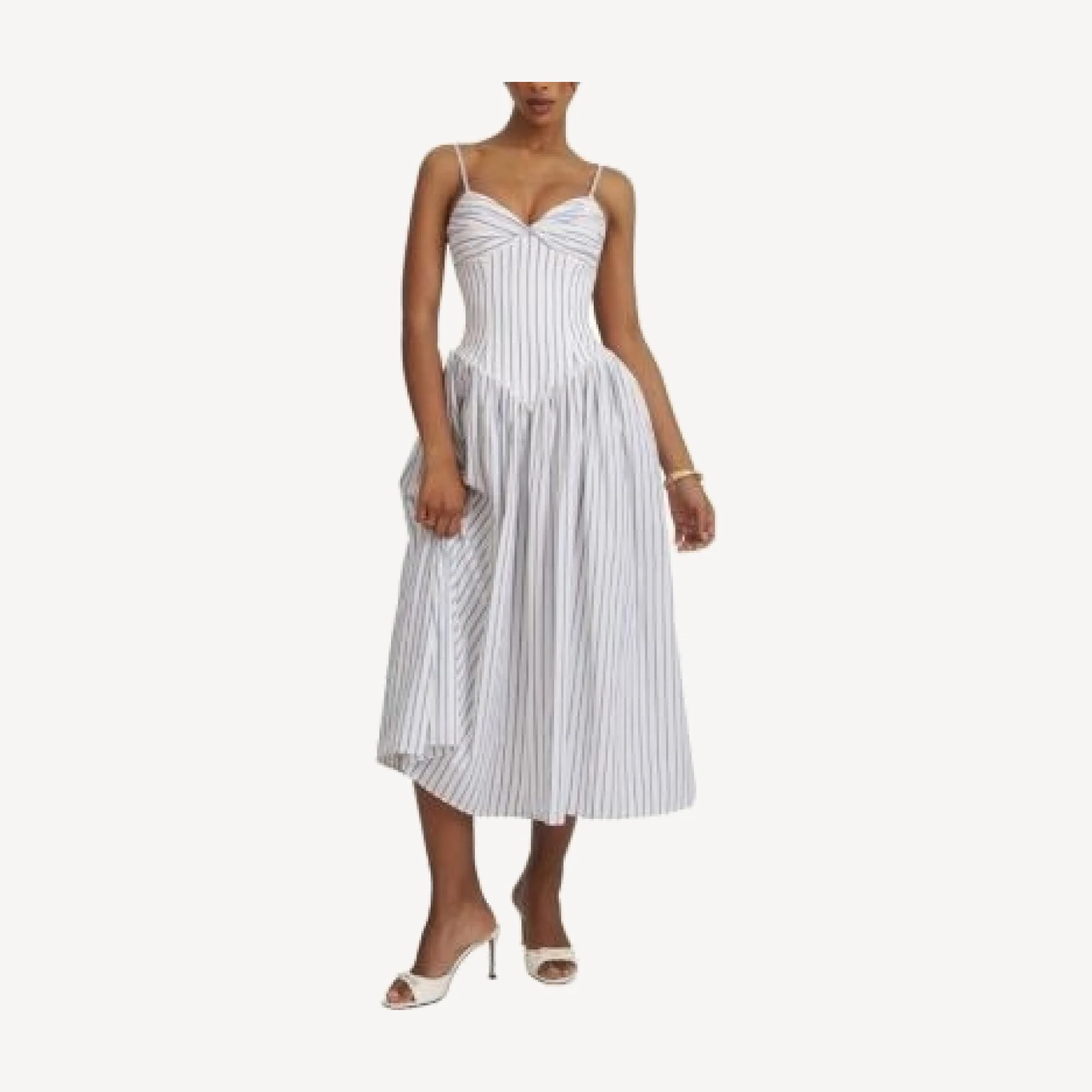 Miss Circle Olea Striped Cotton Poplin Ruched Midi Dress