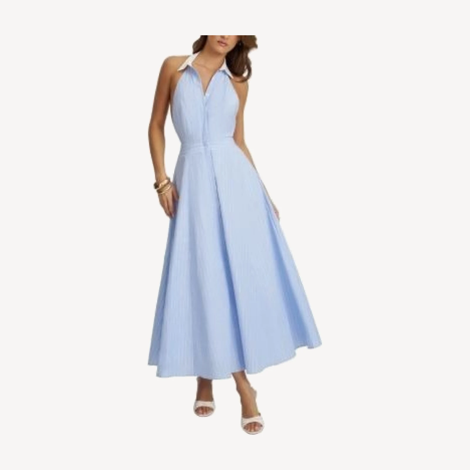 Miss Circle Winslet Striped Cotton Poplin Halter Maxi Dress