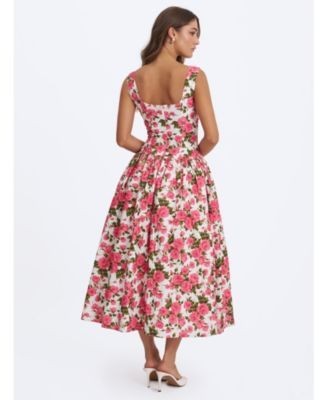 Miss Circle Wilfreda Blooming Floral Linen Sweetheart Midi Dress