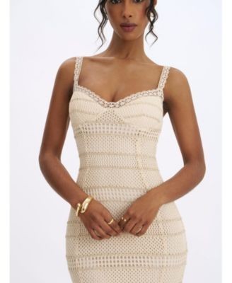 Miss Circle Xiomara Stripe Crochet Knit Mermaid Midi Dress