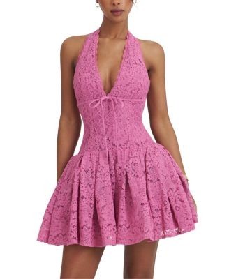 Miss Circle Karla Lace Drop Waist Halter Mini Dress