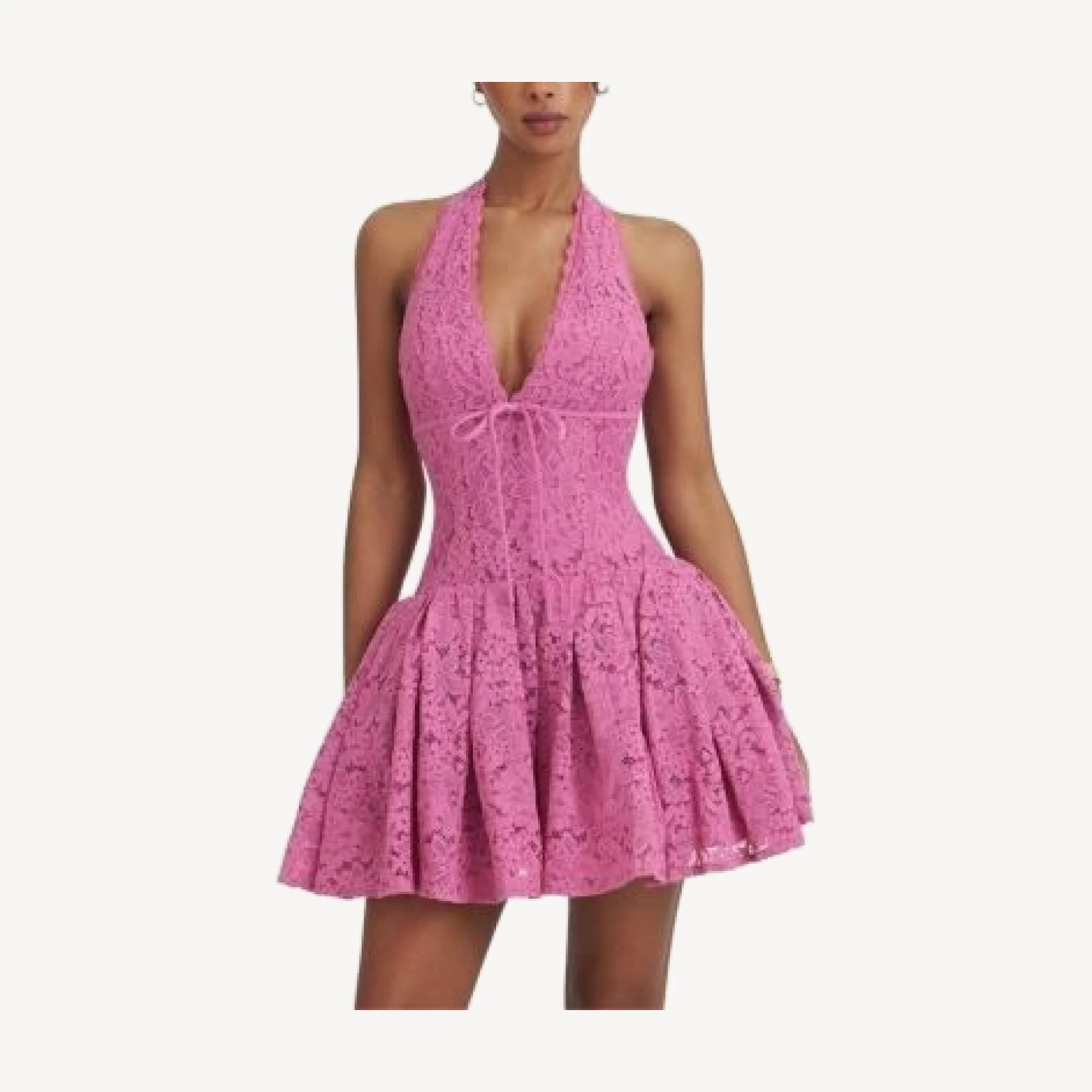Miss Circle Karla Lace Drop Waist Halter Mini Dress