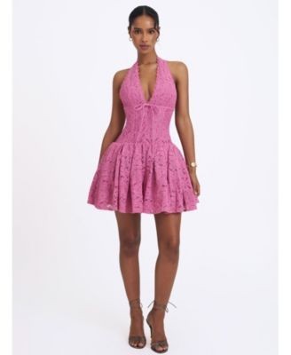 Miss Circle Karla Lace Drop Waist Halter Mini Dress