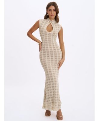 Miss Circle Xylona Crochet Teardrop Neckline Mermaid Maxi Dress