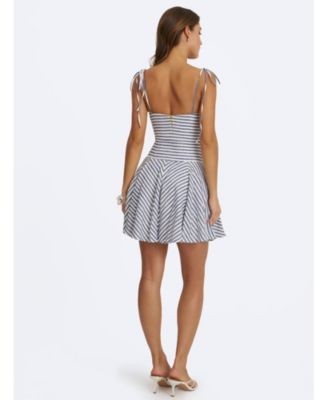 Miss Circle Vinaya Striped Linen Flared Mini Dress