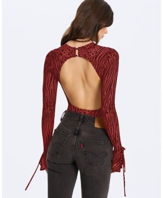 Miss Circle Ibera Animal Burnout Velvet Long Sleeve Bodysuit