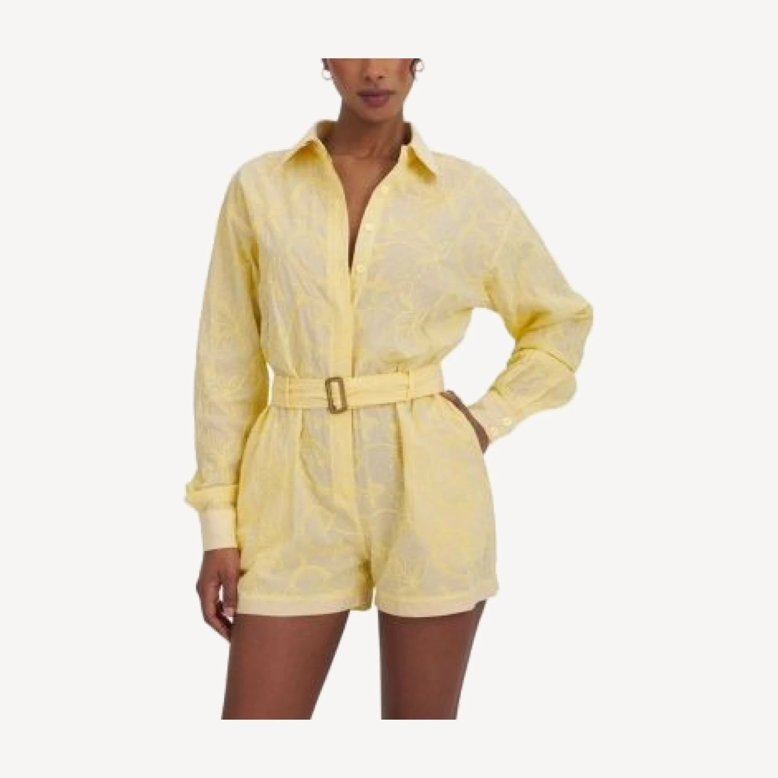 Miss Circle Malou Embroidered Poplin Belted Shirt Romper
