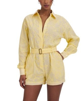 Miss Circle Malou Embroidered Poplin Belted Shirt Romper